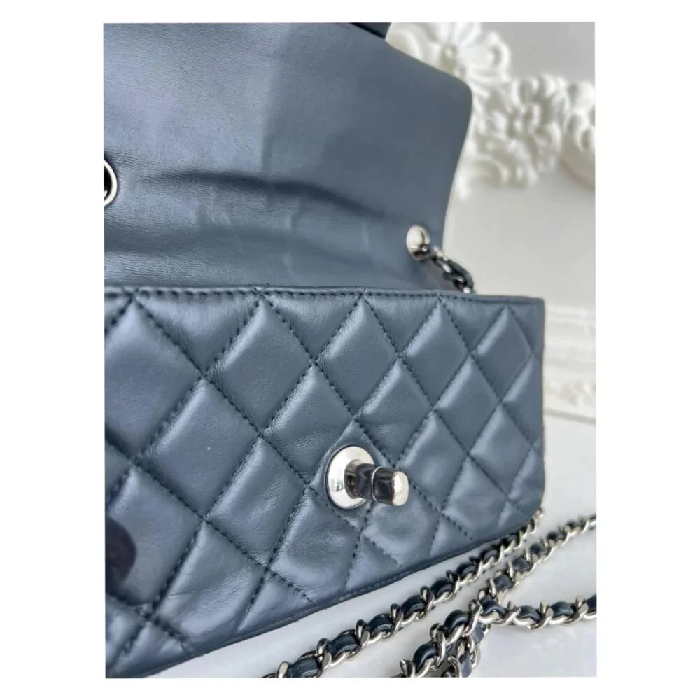 Authentic Chanel Dark Gray Lambskin Crossbody Bag Purse B0910 trdst2016-010526 - Picture 12 of 16